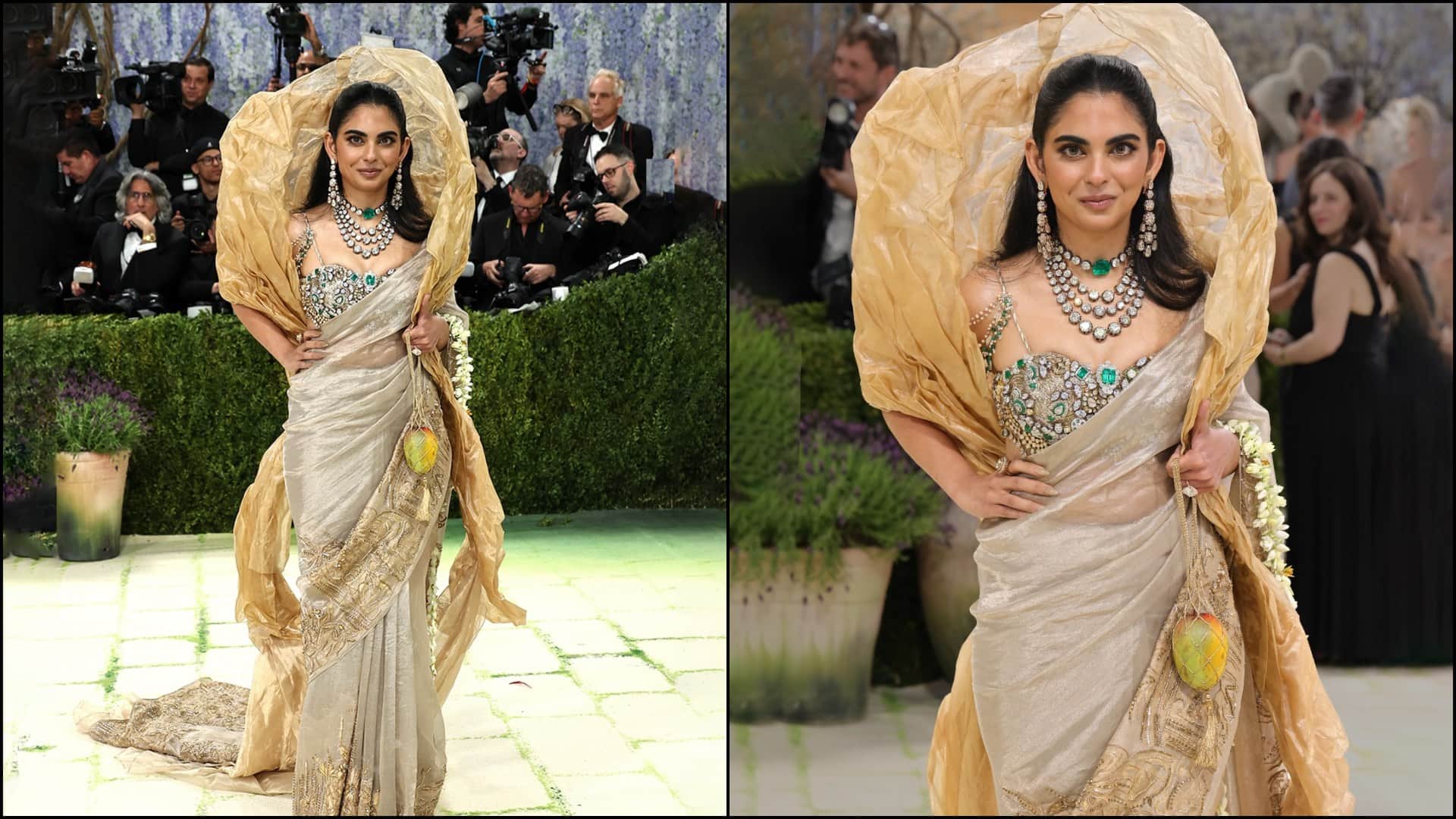 Isha Ambani Met Gala 2026 look Photos Outfit Jewellery Mango Bag Detailing