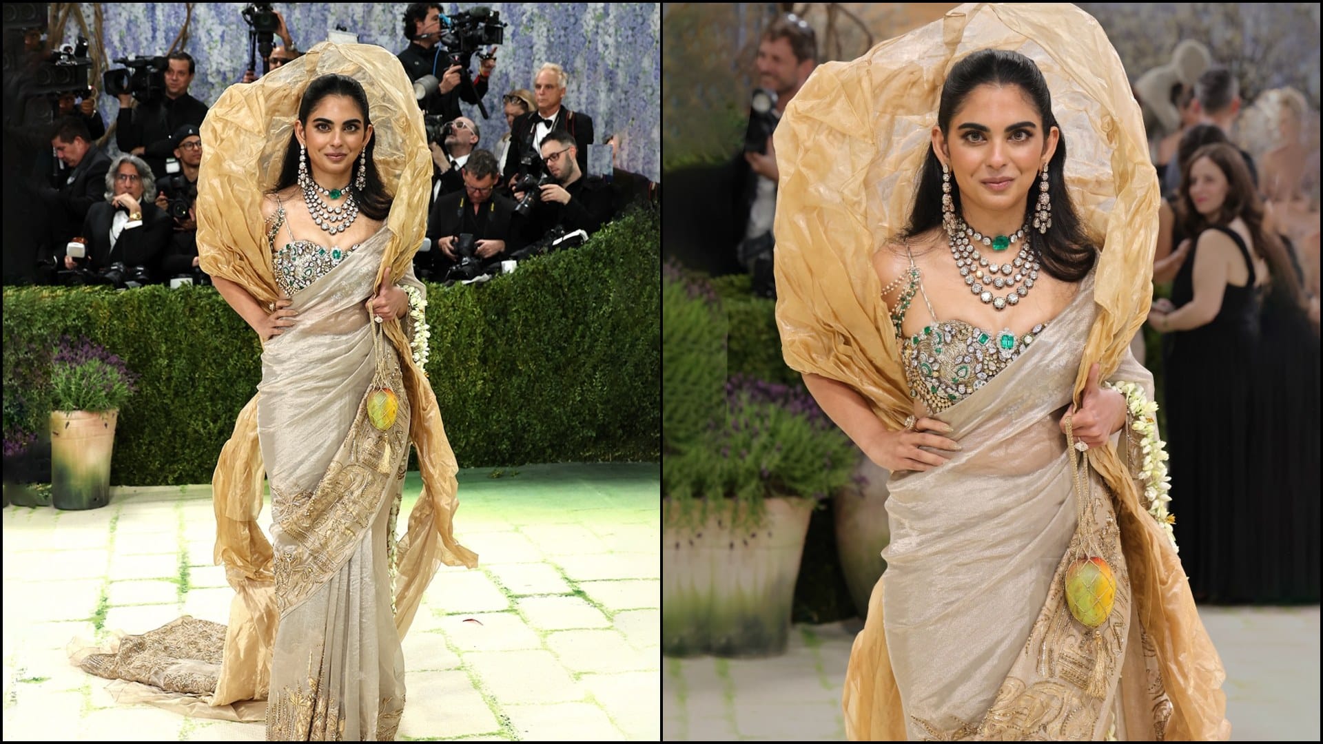 Isha Ambani Met Gala 2026 look Photos Outfit Jewellery Mango Bag Detailing