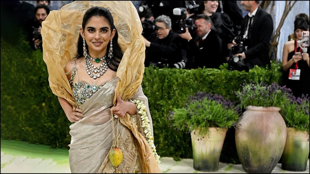 Isha Ambani Met Gala 2026 look Photos Outfit Jewellery Mango Bag Detailing
