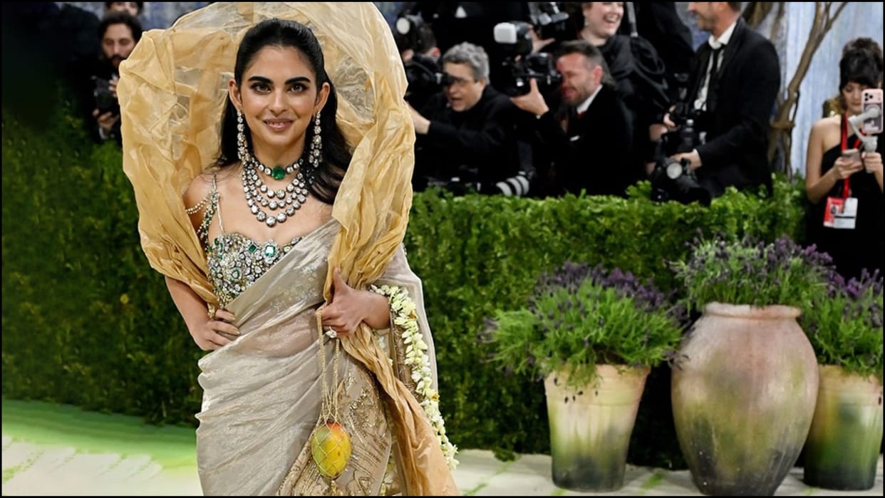 Isha Ambani Met Gala 2026 look Photos Outfit Jewellery Mango Bag Detailing
