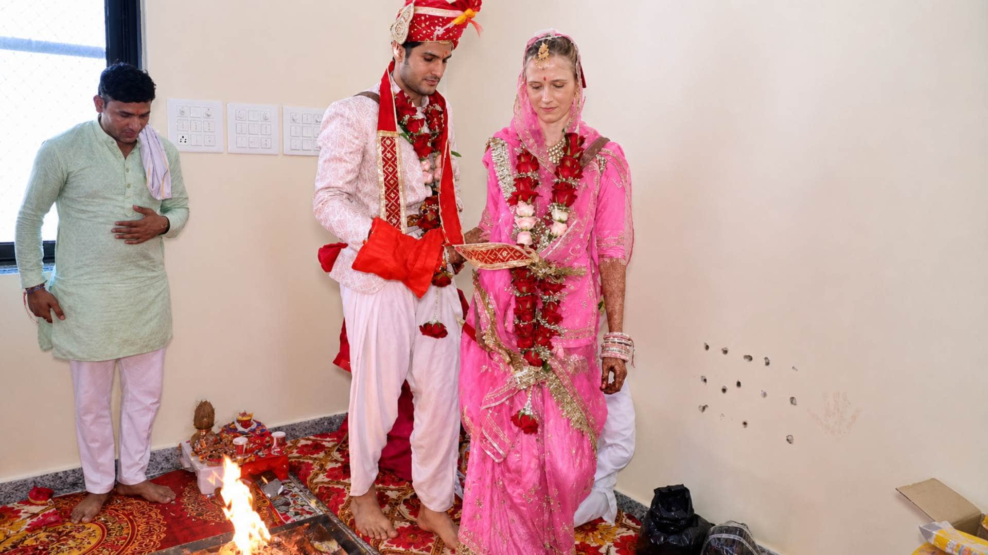Unique Wedding in Nagaur: Farmer Son Marries US Investment Banker Foreign Bride in Rajasthani Attire