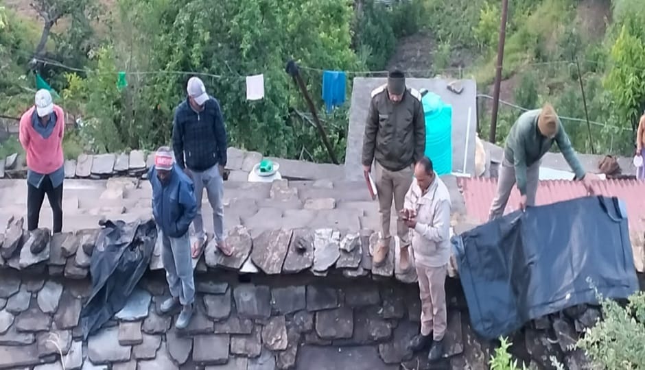 driver died when an uncontrolled taxi fell on the roof of a house on the Ranikhet-Chaubatia road