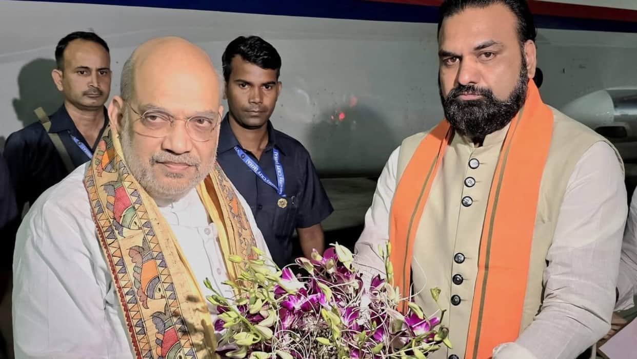 Home Minister Amit Shah reached Patna to attend swearing-in ceremony Gandhi Maidan patna Bihar News NDA party