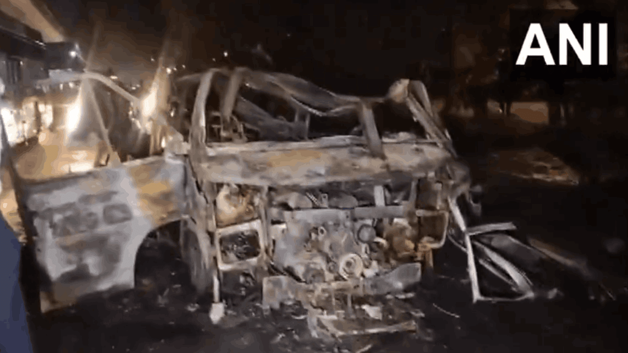 Delhi Fire Massive fire engulfs ambulance in Moti Bagh.