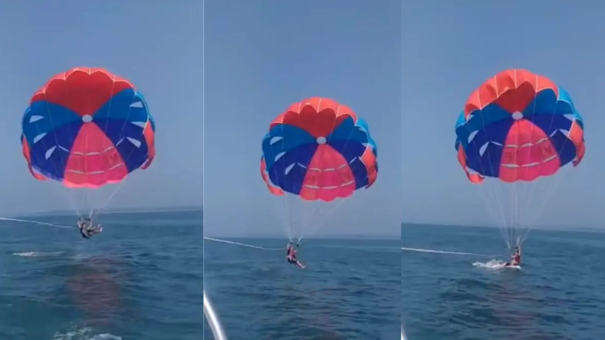 Viral Video rope gets stuck in neck while paragliding in goa sea