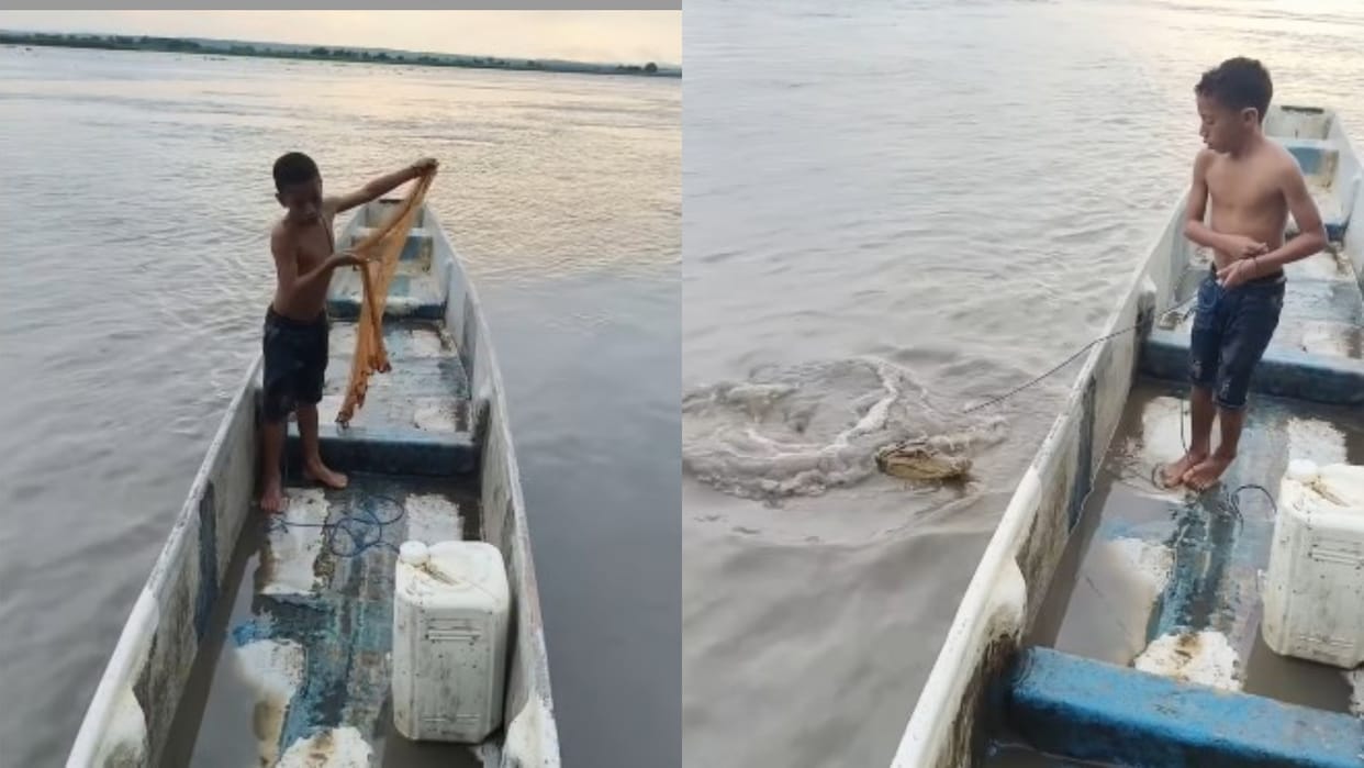 viral river horror video 7 year old boy fishing net catches giant crocodile instead of fish