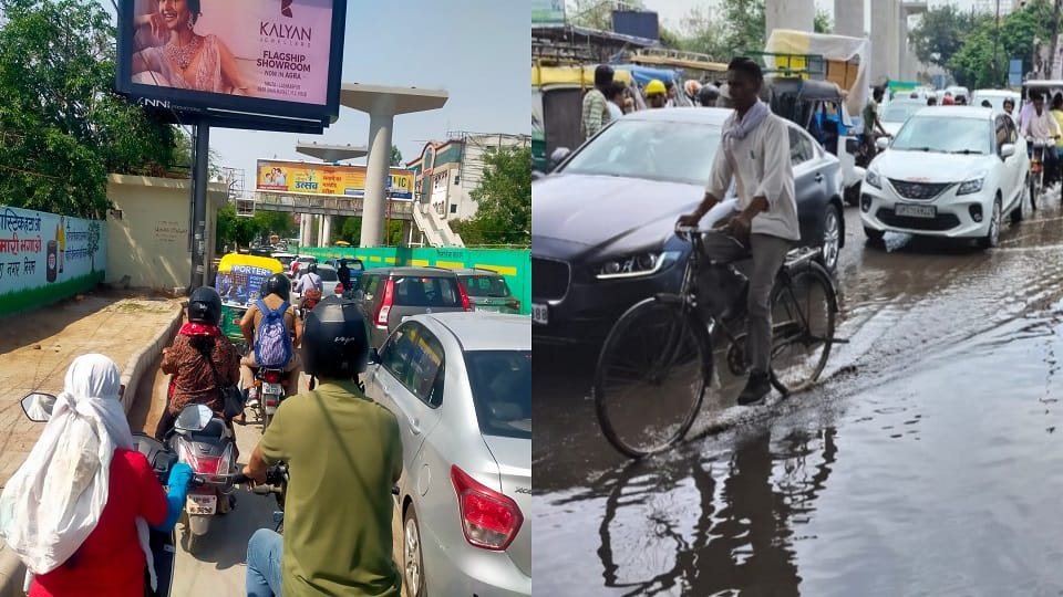 Traffic jam on MG Road due to rain in agra