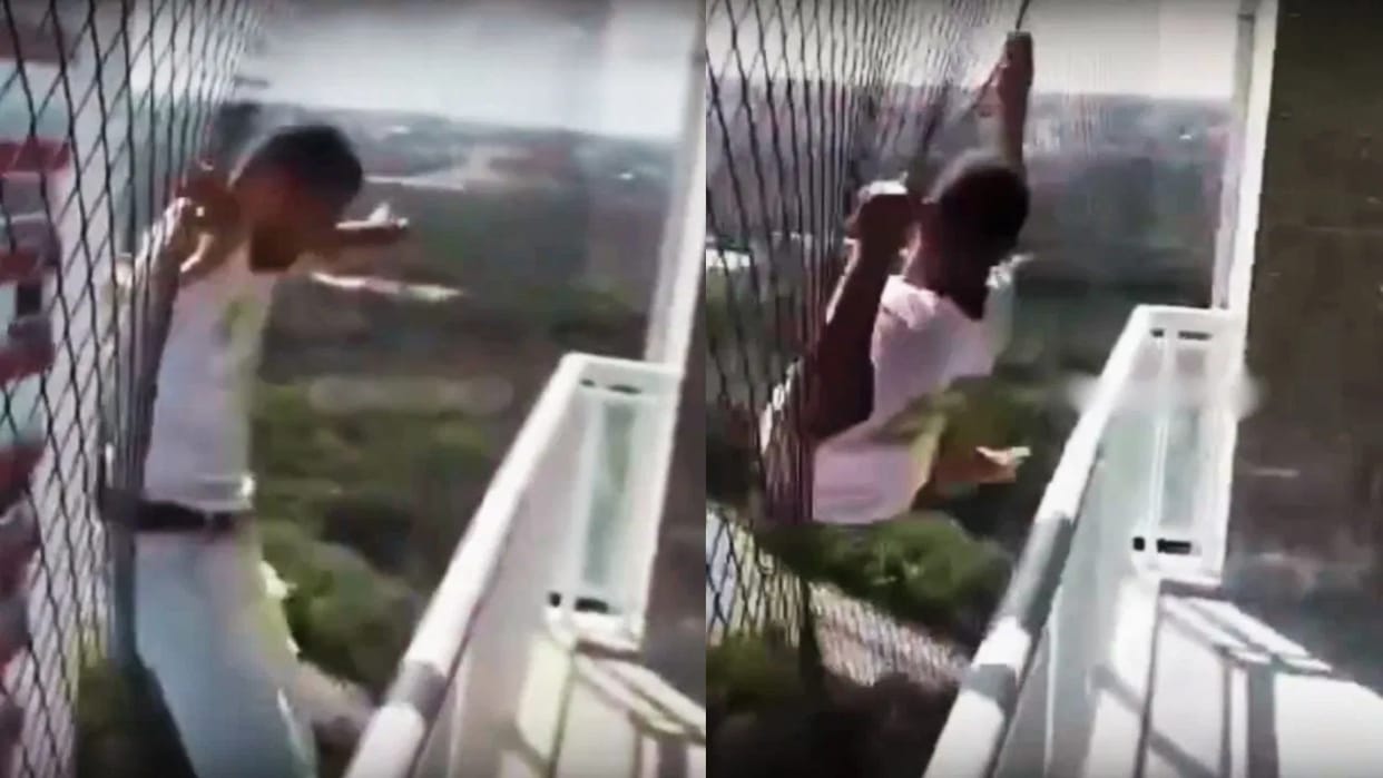 Man jumps from 28th floor to test safety net Child Safety Net Demo viral video