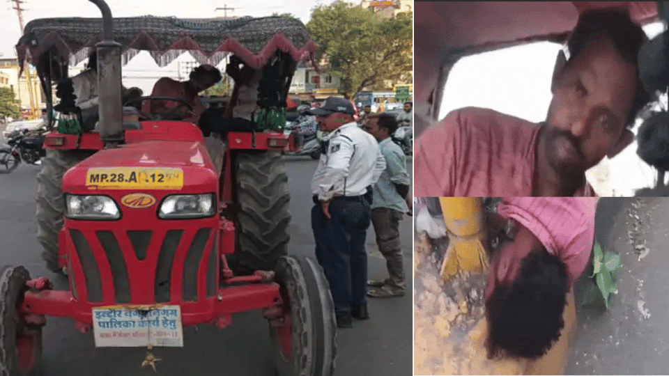 Indore News Drunk tractor driver with Municipal Corporation plate Navlakha Square