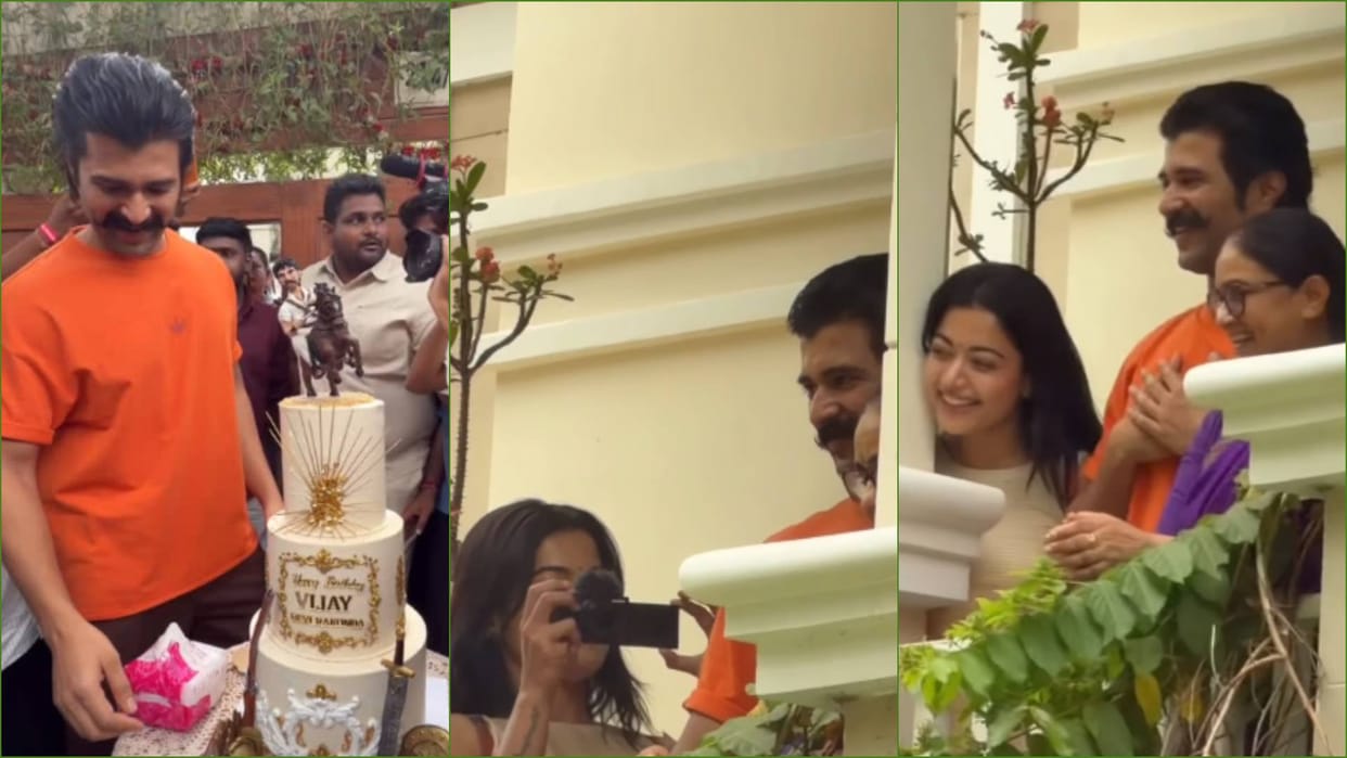 Vijay Deverakonda meets Fans who gathers Outside His Residence On Birthday day actor cut the cake video Viral