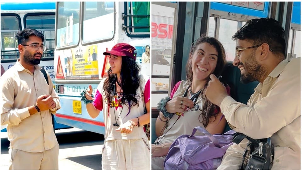 Foreign tourist enjoy Haryana Roadways journey
