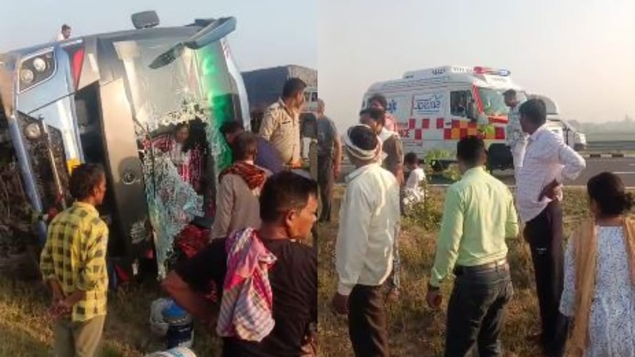 Tourist Bus Overturns on Ganga Expressway in Budaun