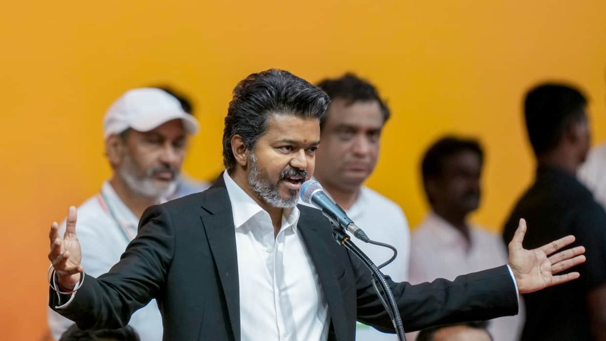 Tamil Nadu Cm Vijay Attends Manager Housewarming In Silk Veshti Shirt Instead Of Suit Video Gets Viral