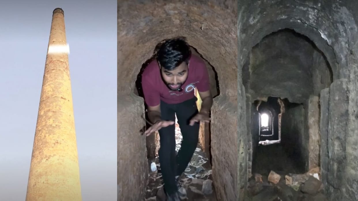 Inside view of a brick kiln started with a dark tunnel boy shows reality of brick making factory