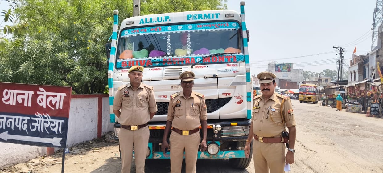 Overloaded Dumper Fined Over Rs 2 Lakh in Auraiya Bela During Joint Enforcement Drive