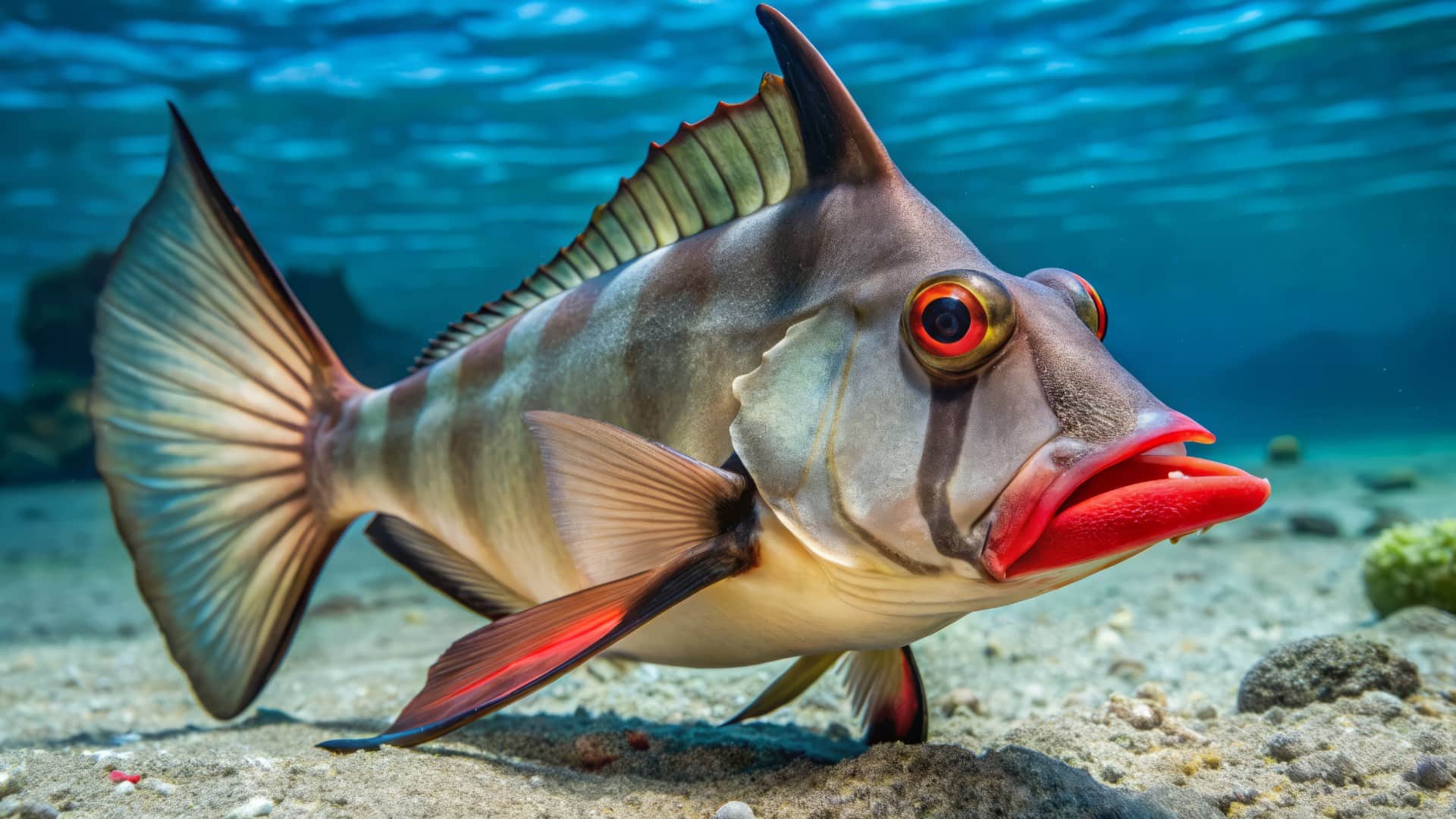 Red lipped batfish world unique fish who walks on ocean floor with red lipstick lips