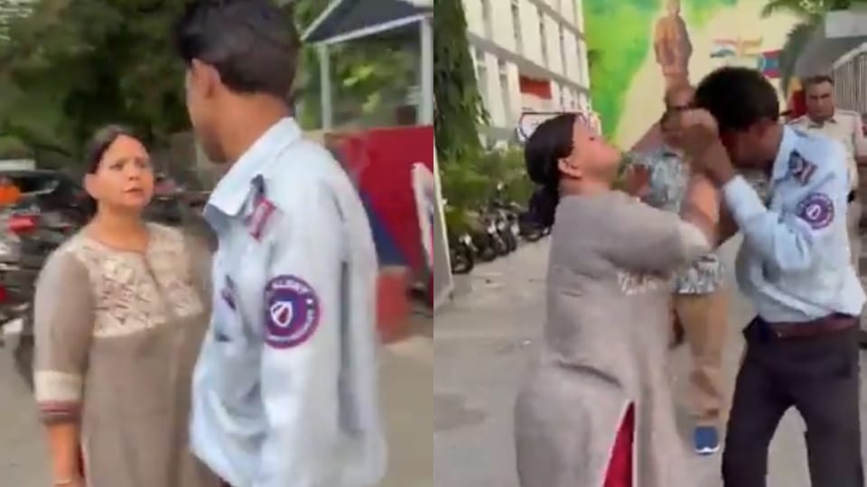Woman Beats Guard Who killed Dog in Kirti Nagar Outside Police Station