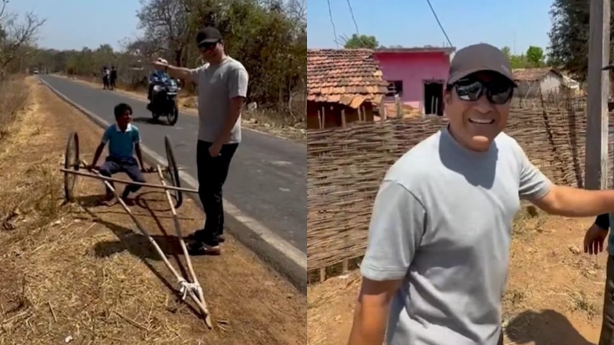 Sachin tendulkar stops to watch village kids handmade car video viral on internet