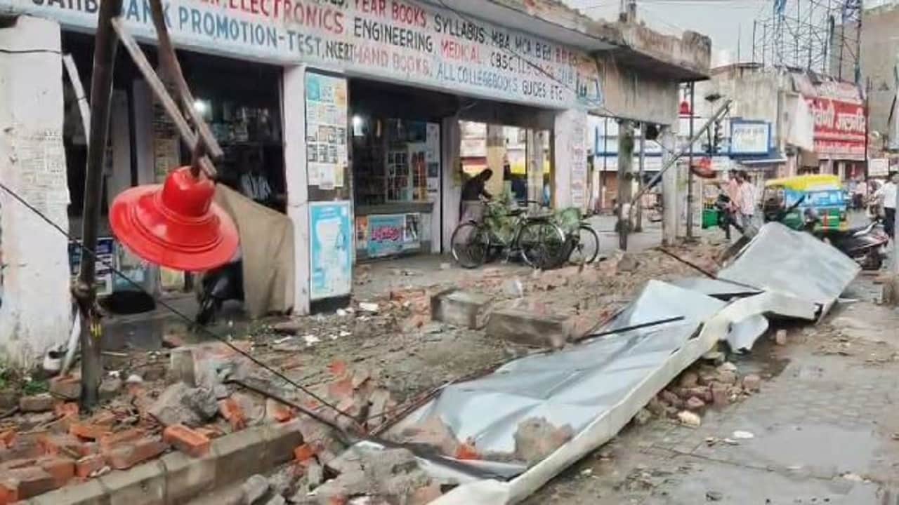 unipoles and trees to fall on roads due to storm and rain in Bareilly