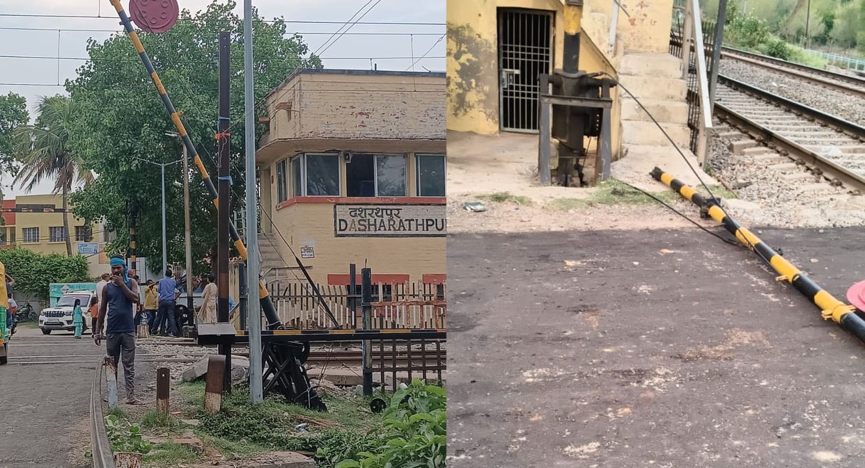 Bihar Major Train Mishap Averted on Jamalpur-Kiul Rail Section Pickup Driver Breaks Railway Gate and Flees