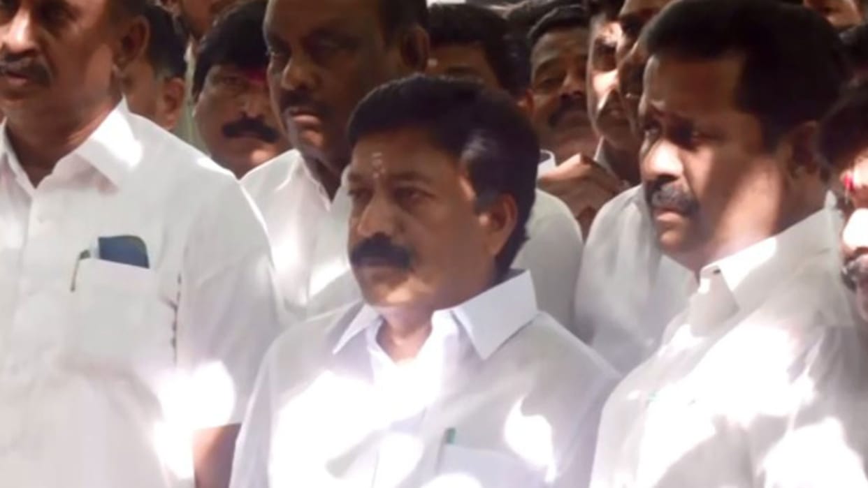 AIADMK tussle: Shanmugam-Velumani camp seeks disqualification Palaniswami, others defying whip on trust vote