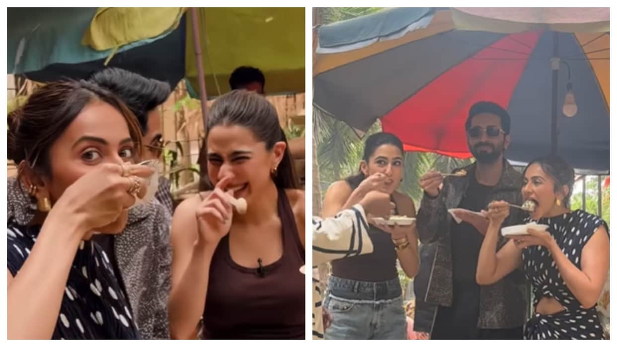 Pati Patni Aur Woh Do movie star cast enjoy street food pani puri Ayushmann Khurrana rakul preet sara ali khan