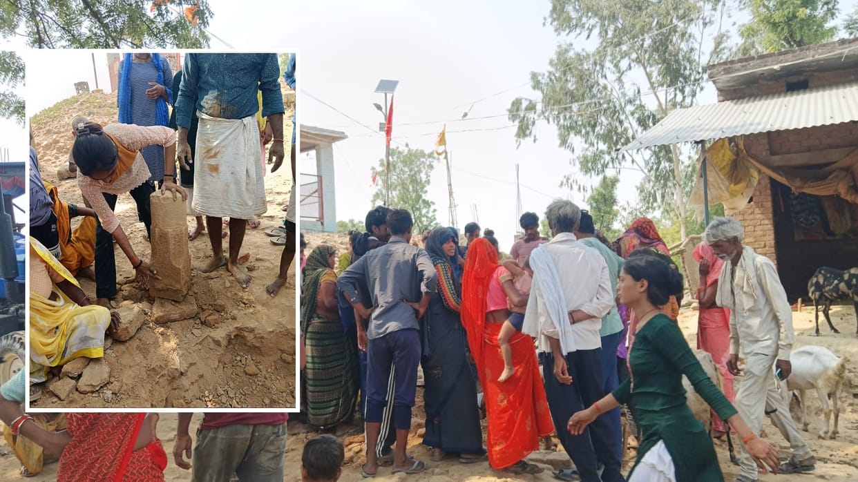 Auraiya Ancient Shivling-like Relic Unearthed During Excavation History Linked to Dwapar era Temple