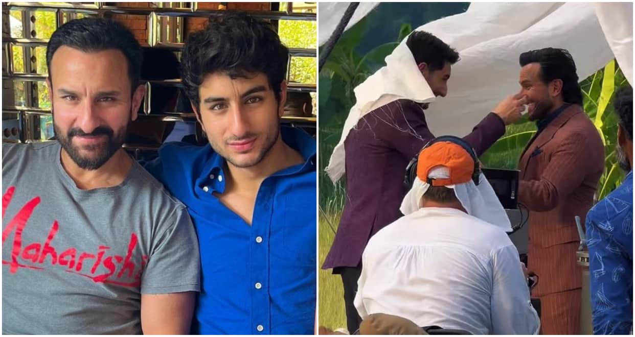 Saif Ali Khan Shooting With Son Ibrahim Ali Khan Father Son Duo Doing Fun In First Shoot Together BTS video