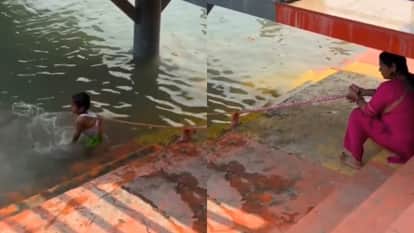 Mother tied rope to child clothes before letting him play in river video wins hearts on social media