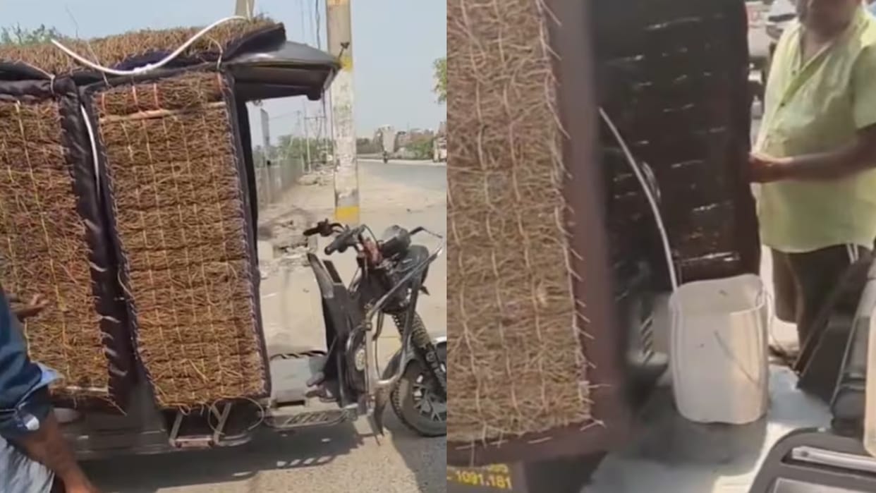 delhi e rickshaw ac jugaad viral video indian summer hack Viral Desi Jugaad Video