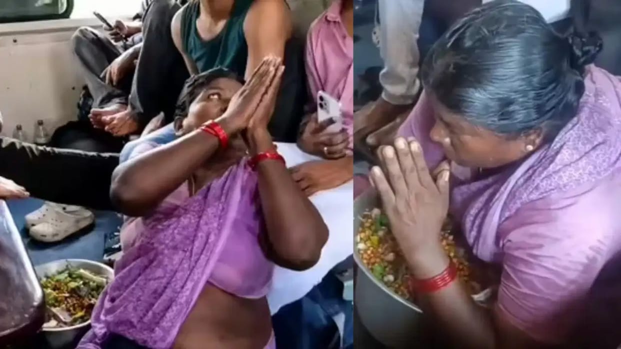 Indian Railways Train Elderly Vendor Folded Hand As His Chana Gets Scattered Pantry Boys Starts Pulling