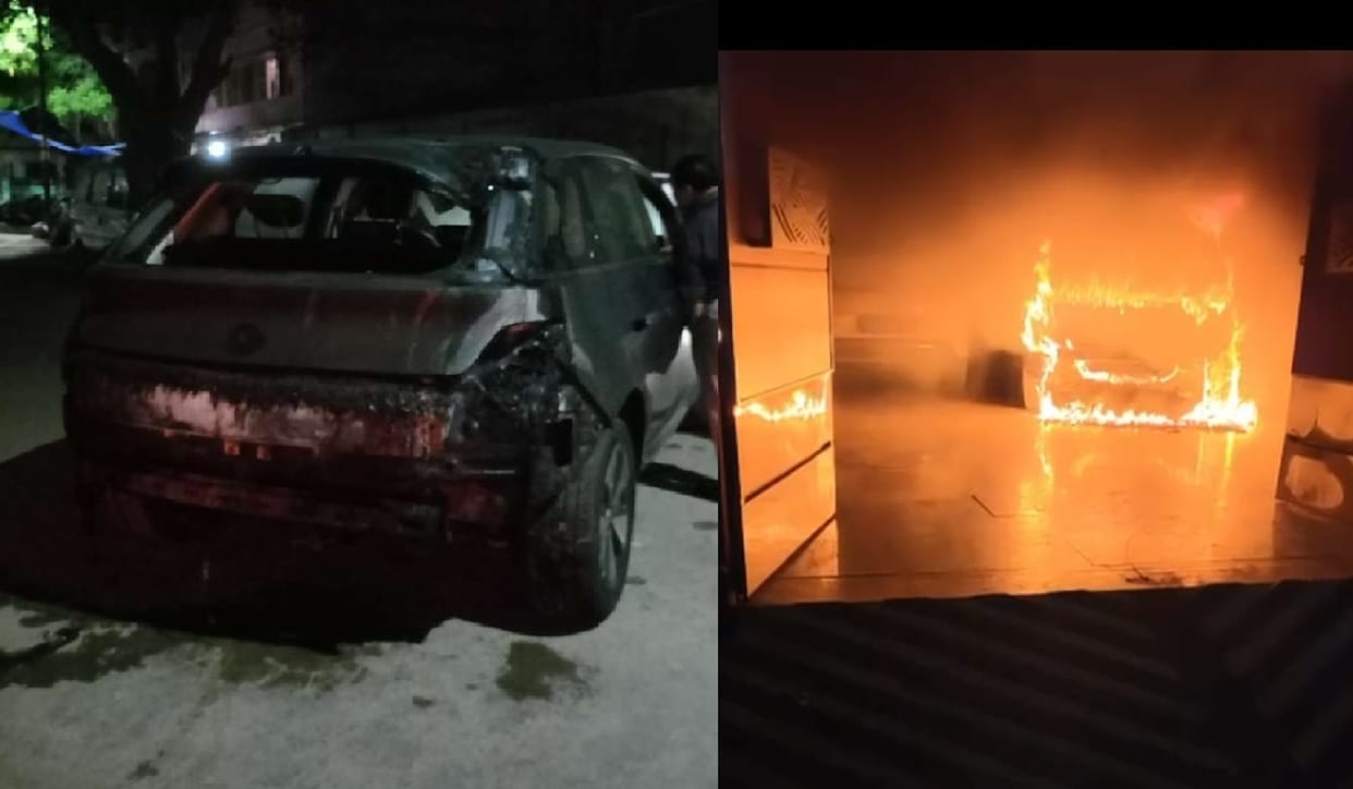 Kanpur E Car Parked in Basement Erupts into a Ball of Fire 20 Lakh Worth of Furniture and Vehicles Destroyed