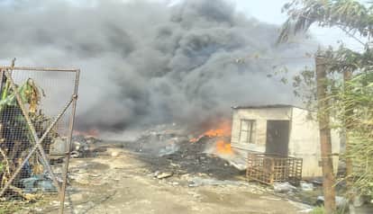 massive fire broke out in a scrap warehouse in Rudrapur, causing panic in the area
