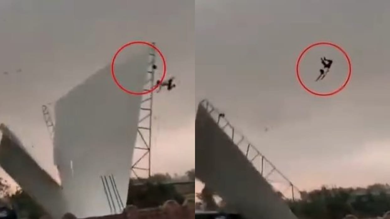 Uttar pradesh man flying along with tin shed in bareilly in massive storm viral video