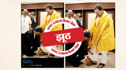 Fact Check Image of Tamil Nadu New Chief Minister Vijay Touching Rahul Gandhi Feet Is AI-Generated