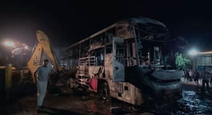 A bus parked outside a hotel on the highway caught fire, burning a 4-year-old child alive.