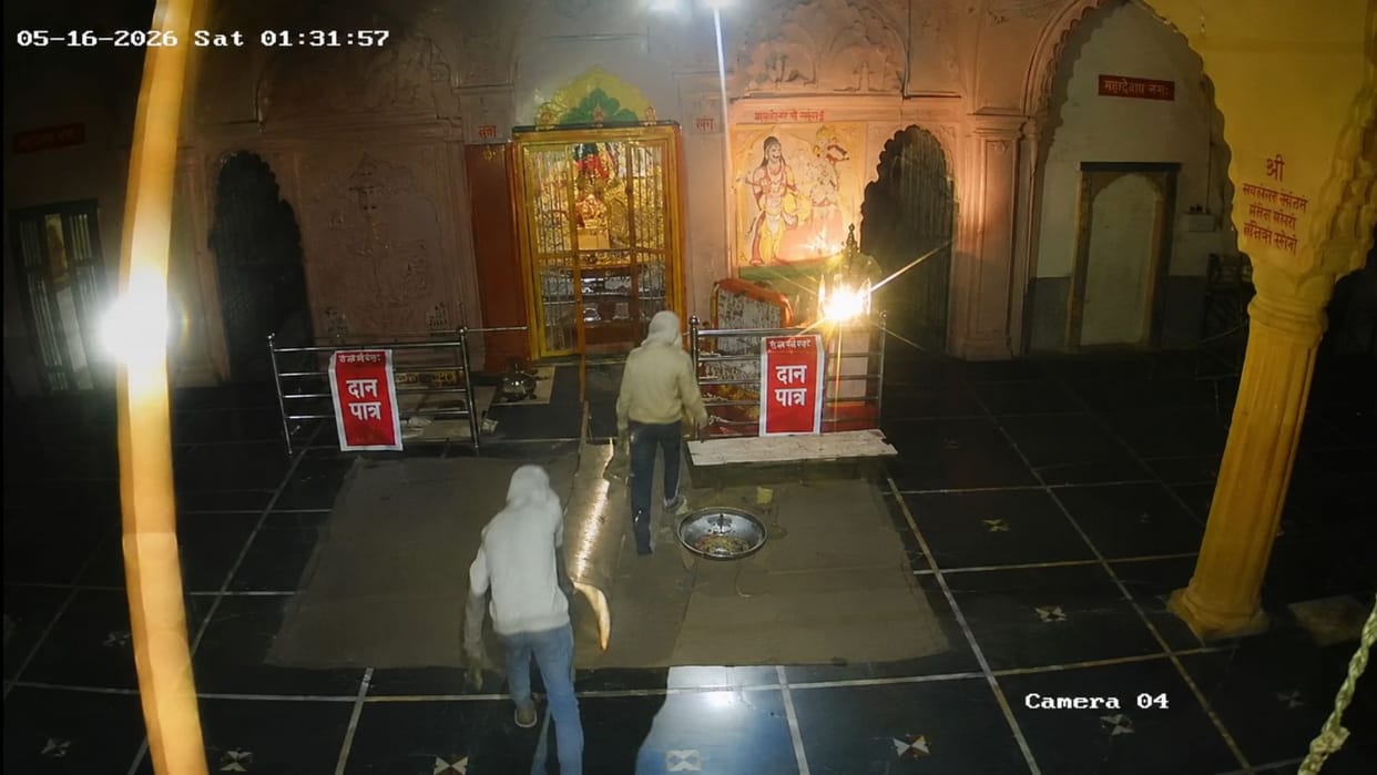 Thieves Steal 7.5 Kg Silver Donation Boxes from Temples at Triveni Dham in Shahpura Late Night