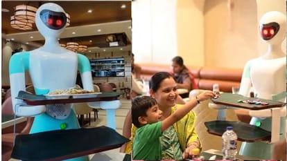 रेस्टोरेंट में खाना सर्व करती रोबो दीदी.
