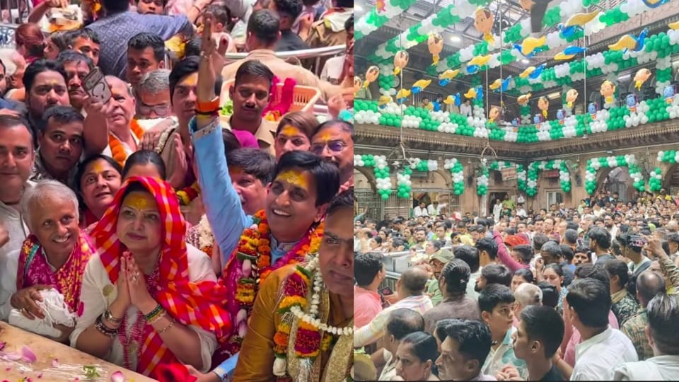 Poet Kumar Vishwas offers prayers at Banke Bihari Temple