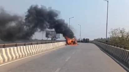 Car Catches Fire While Moving on IVRI Bridge in Bareilly