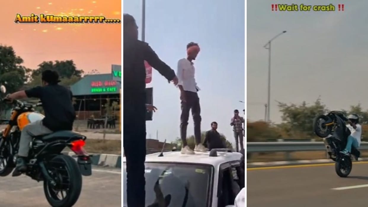 NH Turns into Stunt Highway Flames Erupt from Bike Youth Rides on Car Roof Video Goes Viral