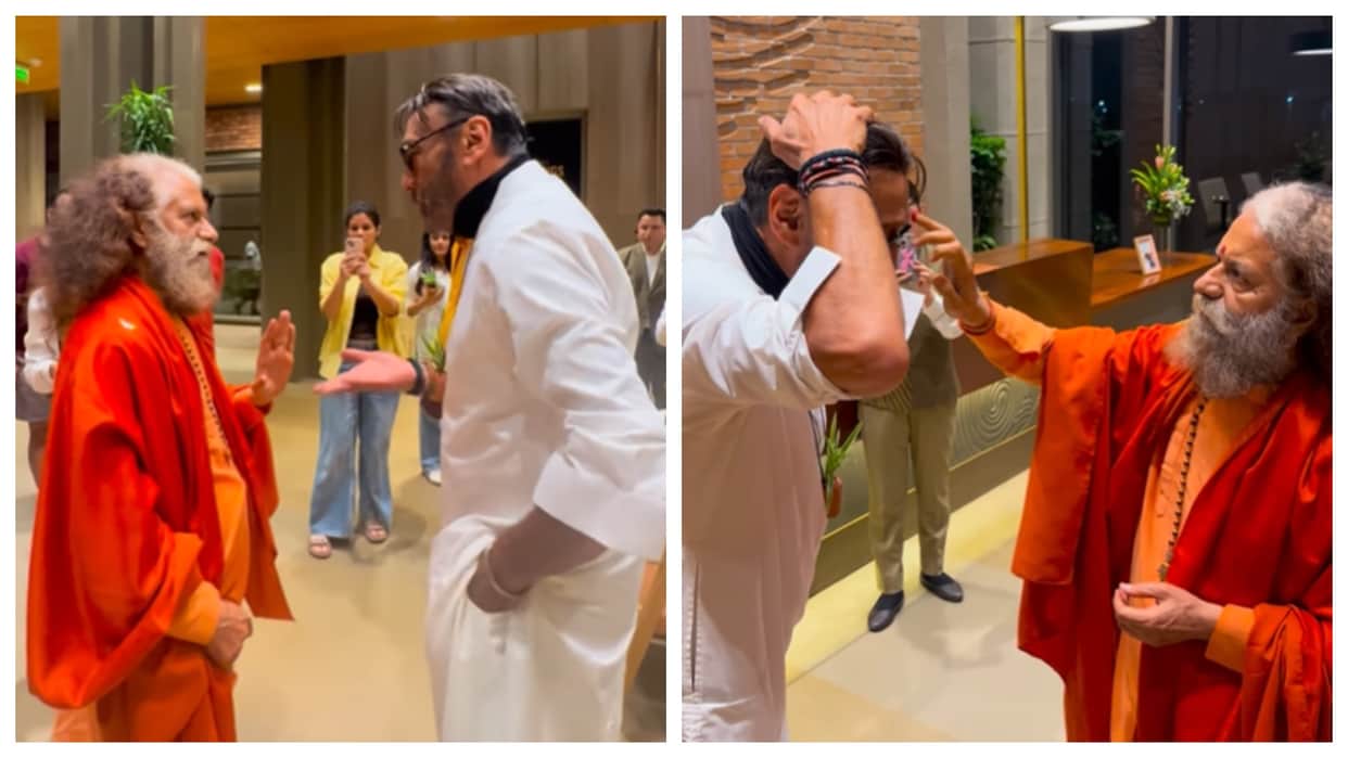 Jackie Shroff meet Swami Chidanand Saraswati touches feet in emotional video see fans reaction