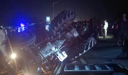 Auraiya Accident Truck Collides with Tractor Trolley Two Dead and 13 Seriously Injured After Vehicle Overturns