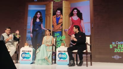 Samwad 2026 Day 2: Akhilesh Yadav, Brajesh Pathak, Keshav Prasad and Varun Dhawan.