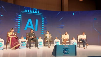 Samwad 2026 Day 2: Akhilesh Yadav, Brajesh Pathak, Keshav Prasad and Varun Dhawan.
