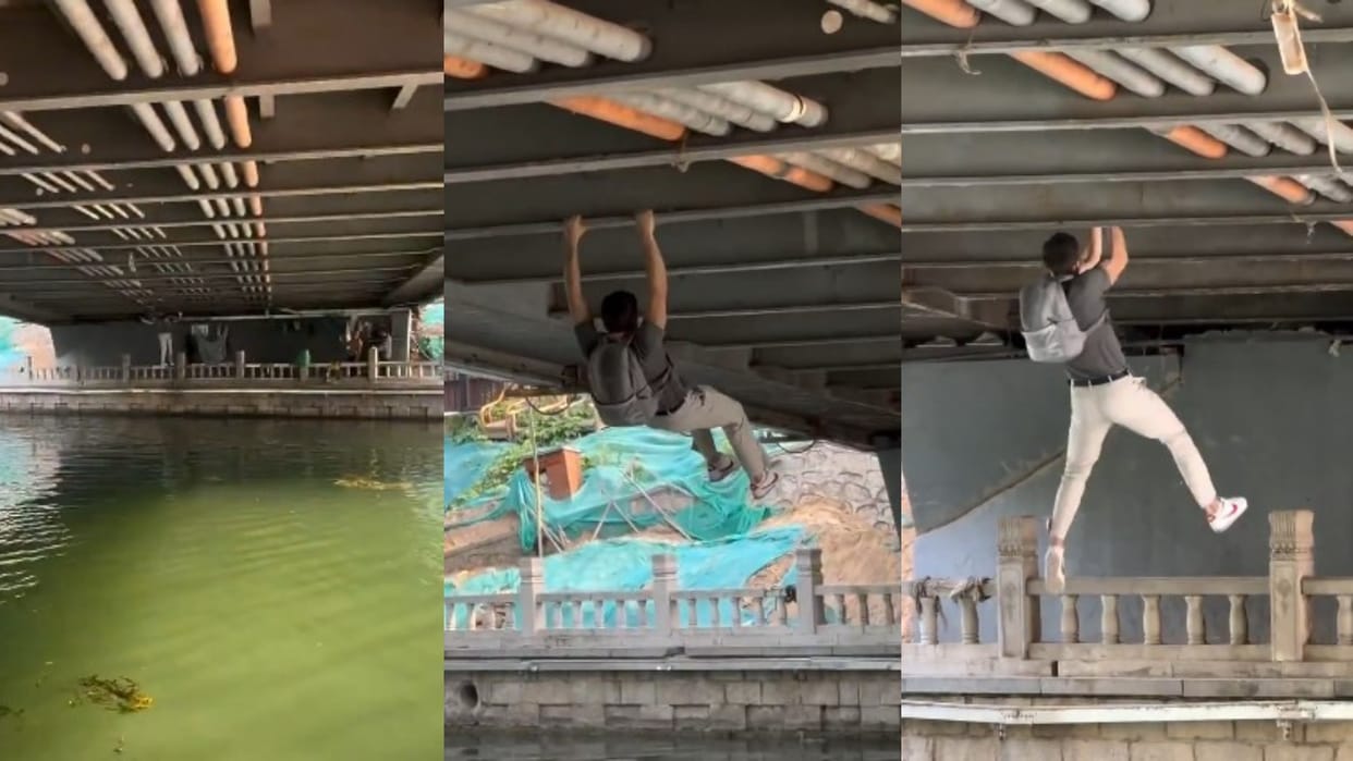 Stunt Video Man Crosses Bridge While Dangling Beneath It Video Goes Viral
