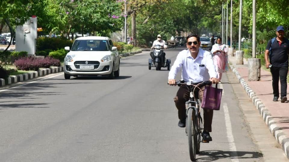 Conserve Fuel Chandigarh Bureaucracy Takes to Cycle Today PM narendra modi Appeal chandigarh Administrator