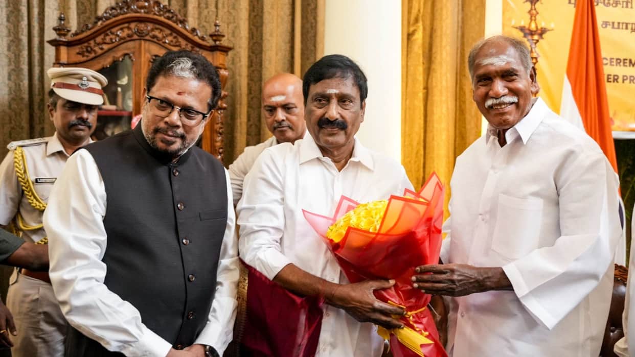 Puducherry Chief Minister N Rangasamy takes oath as a member of the House Pro-tem Speaker  administers oath