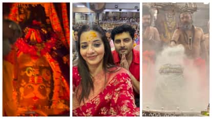 bhojpuri actress monalisa seek blessing to ujjain mahakaleshwar jyotirlinga with husband Vikrant Singh Rajpoot