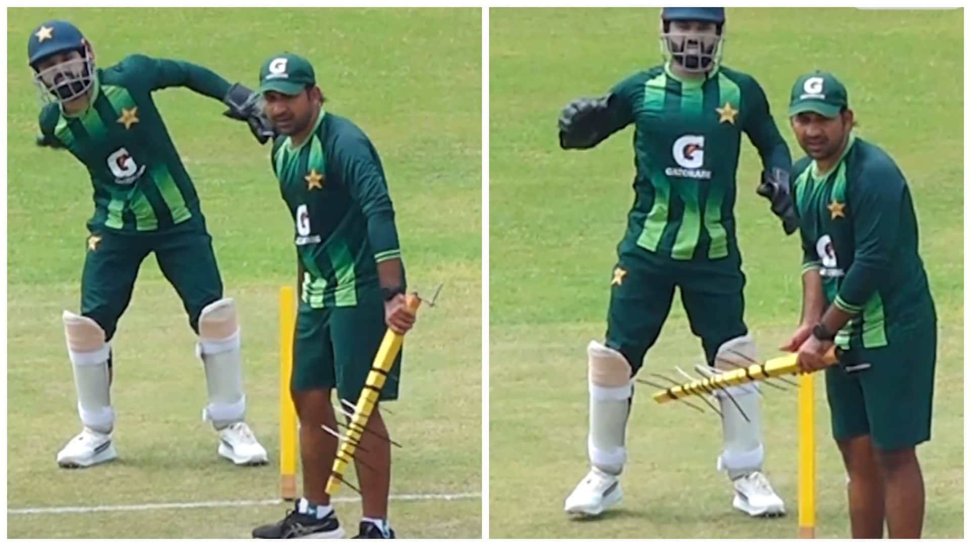 Pakistan Coach Sarfaraz Ahmed ‘Antenna Drill’ With Rizwan Goes Viral, Fans Troll Team After Bangladesh Defeat